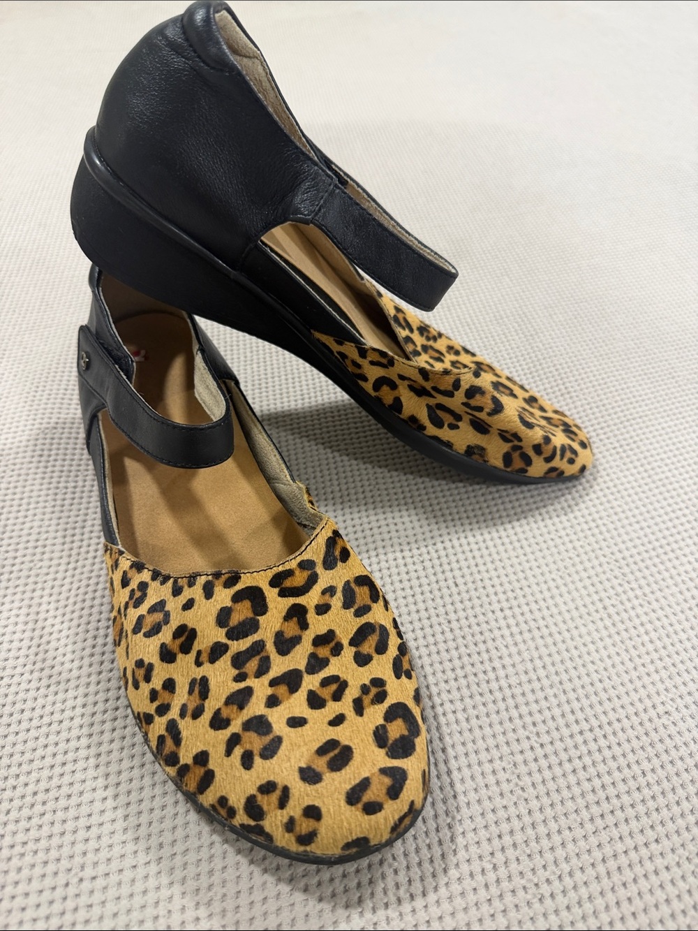 Leopard Print Mary Jane Flats with Black Strap